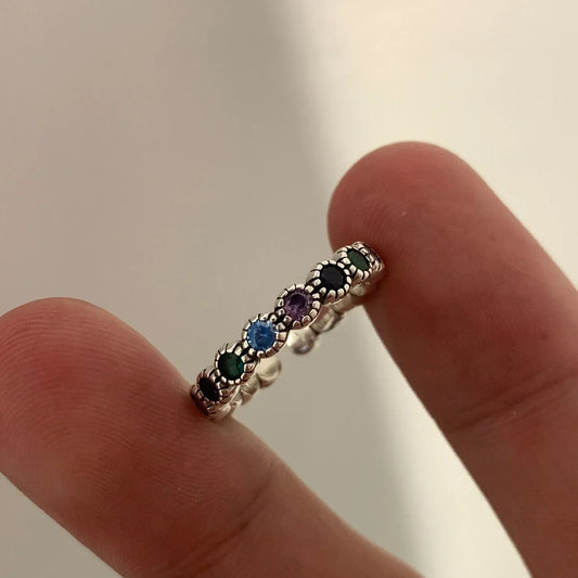 Silberring mit bunten Edelsteinen, Damenring, Schmuck, modisch, elegant, Accessoire, Geschenkidee.