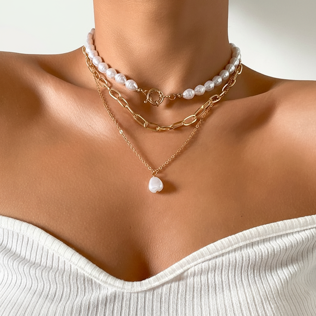 Mehrschichtige Perlenhalskette - PearlCharm 