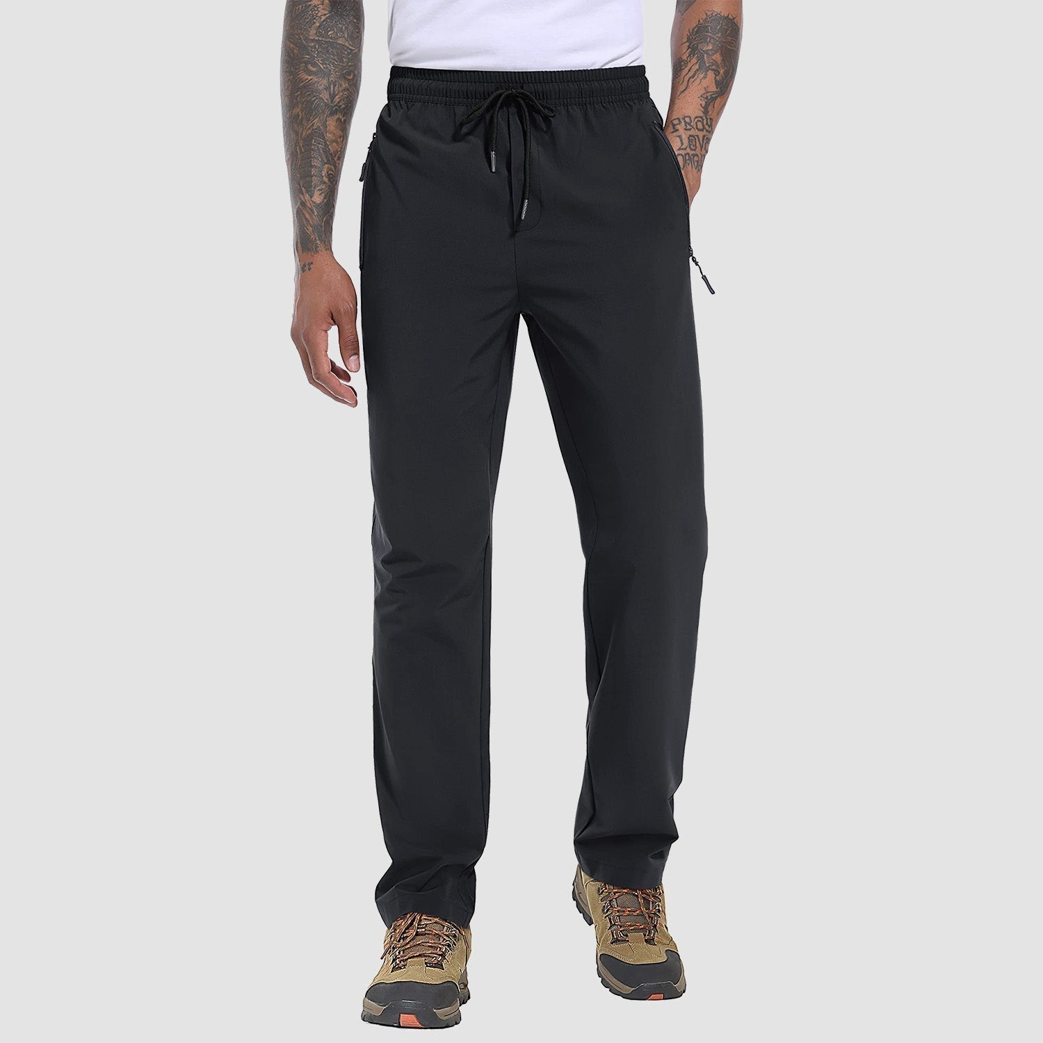 Männer-Schnelltrocknende Hose, schwarz, Stretch, leicht, atmungsaktiv, für Wandern und Laufen.