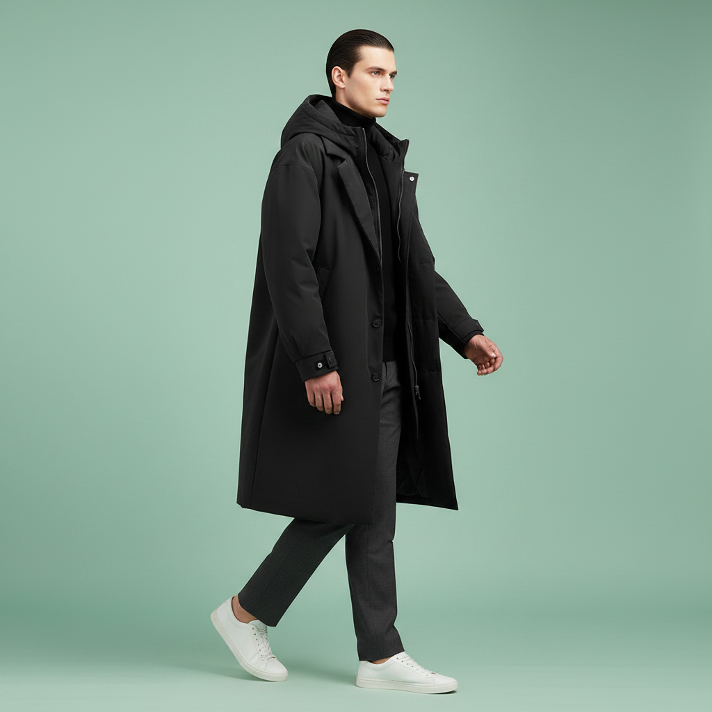 Men's Waterproof Hooded Trench Coat, Long Rain Jacket for City and Travel 7