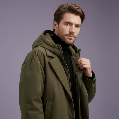 Men's Waterproof Hooded Trench Coat, Long Rain Jacket for City and Travel 5