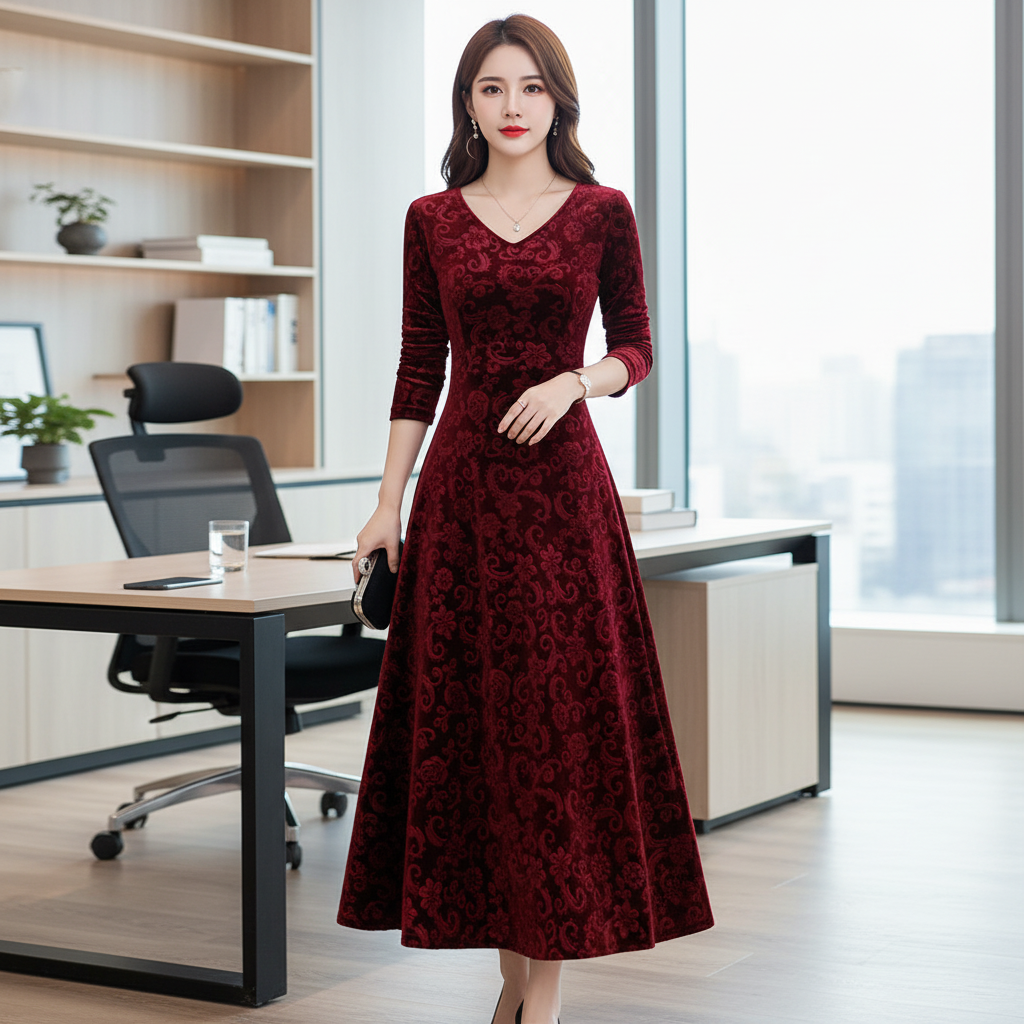 Midi-Dress Mit V-Ausschnitt -  Katharina