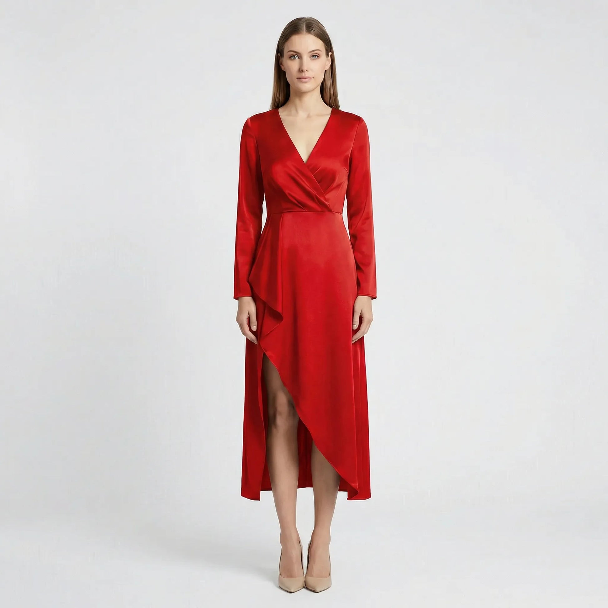 Midi Kleid Mit V Ausschnitt - Marleen