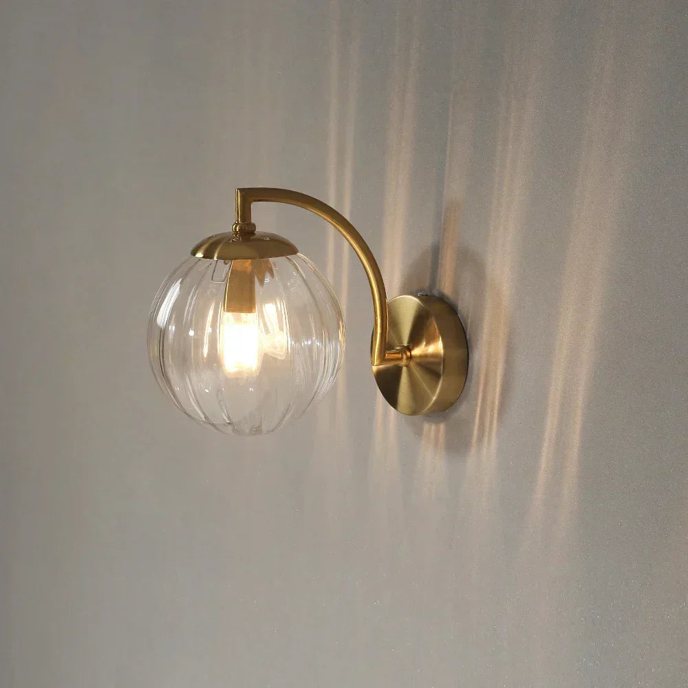 Moderne LED-Wandleuchte, Glas, goldfarben, nordisches Design, Wohnzimmer, Schlafzimmer.