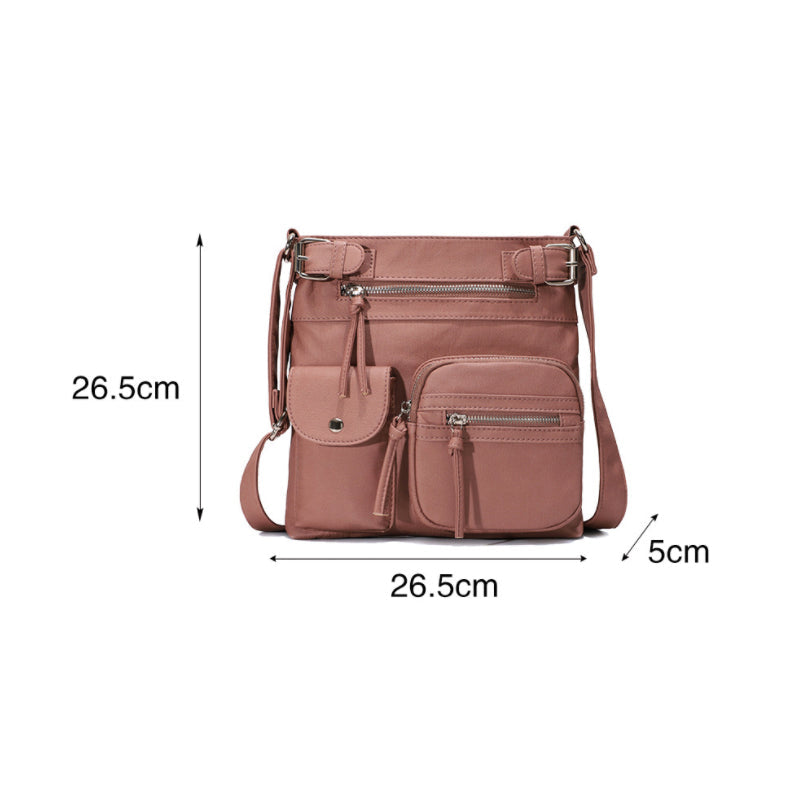 Rosa multifunktionale Anti-Diebstahl-Tasche, verstellbar, mit Reißverschlusstaschen, 26,5x26,5x5 cm.