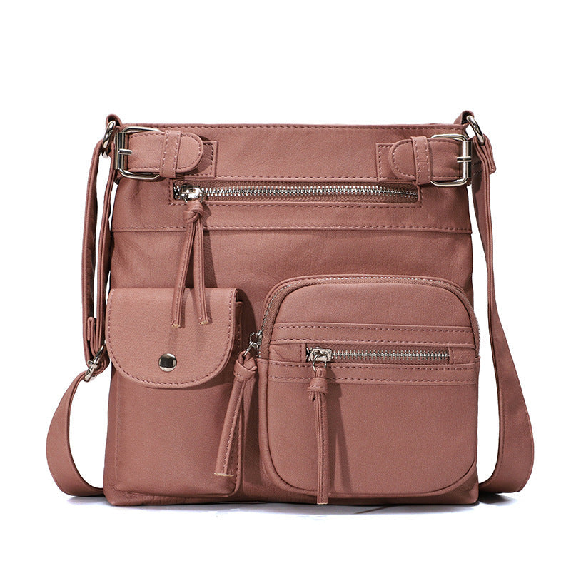 Rosa multifunktionale Anti-Diebstahl-Tasche, Damenhandtasche, modisch, mit Reißverschlüssen.