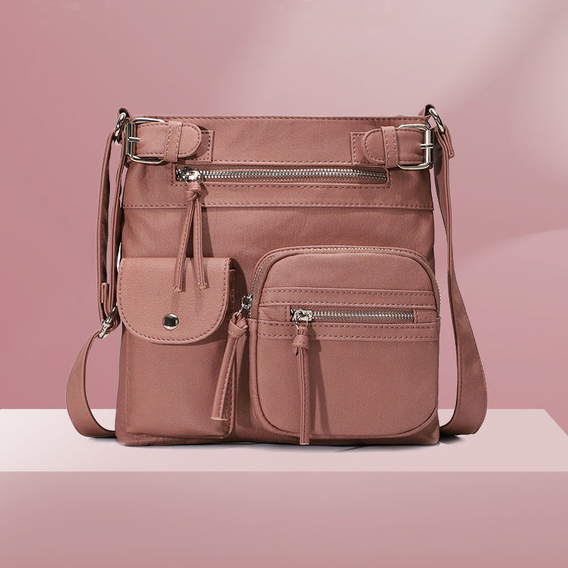 Rosa multifunktionale Anti-Diebstahl-Tasche, modisch, mit Reißverschlüssen, Damenhandtasche.