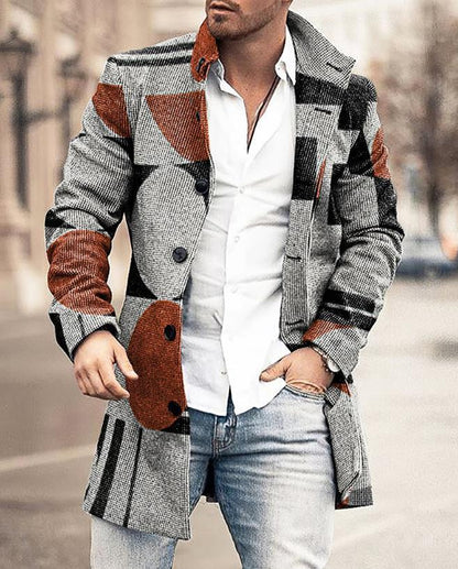 Herren Wollmantel mit Karomuster und klarer Silhouette – Elias