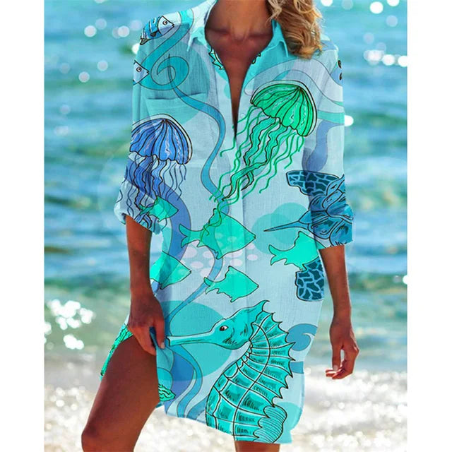 Lange Hawaii-Bluse mit Blumenmuster – Zoë