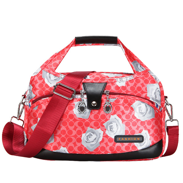 Rote Damen-Schultertasche, Oxford-Stoff, Blumenmuster, große Kapazität, Crossbody-Design.