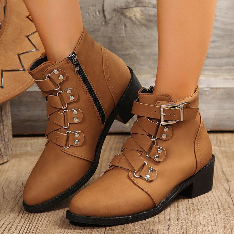 Damen Stiefeletten mit Blockabsatz im Vintage Look – Yolisa