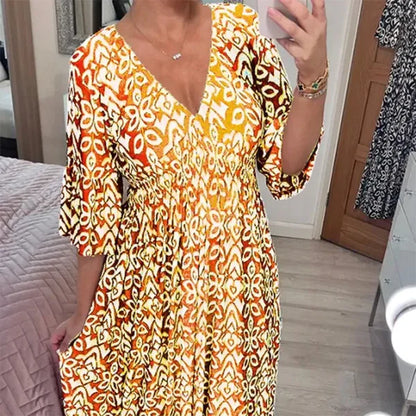 Lange Blumenkleid mit V-Ausschnitt – Liora