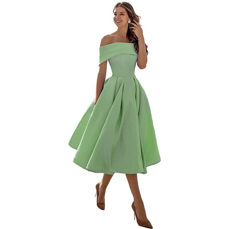 Schulterfreies & Figurbetontes Satin Partykleid für Damen – Mirella