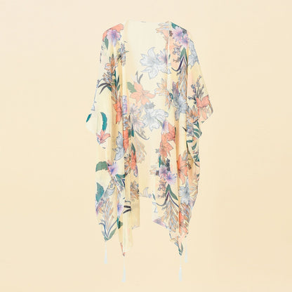 Kimono-Überwurf mit Blumenmuster und Quasten – Liora