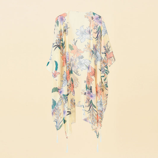 Kimono-Überwurf mit Blumenmuster und Quasten – Liora