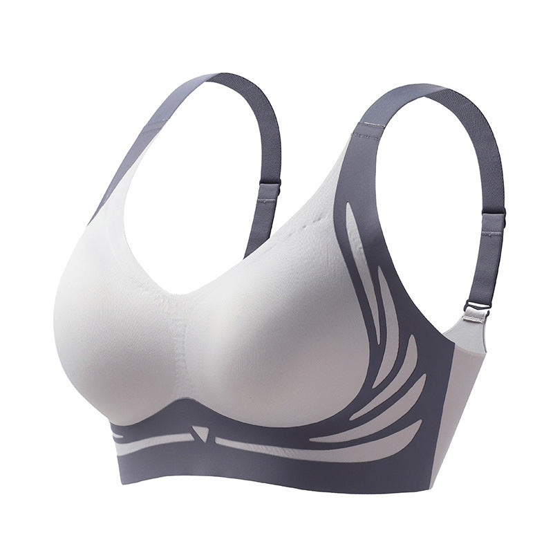 Damen-BH ohne Bügel, nahtlos, grau-weiß, bequem, elastisch, atmungsaktiv, verstellbare Träger.