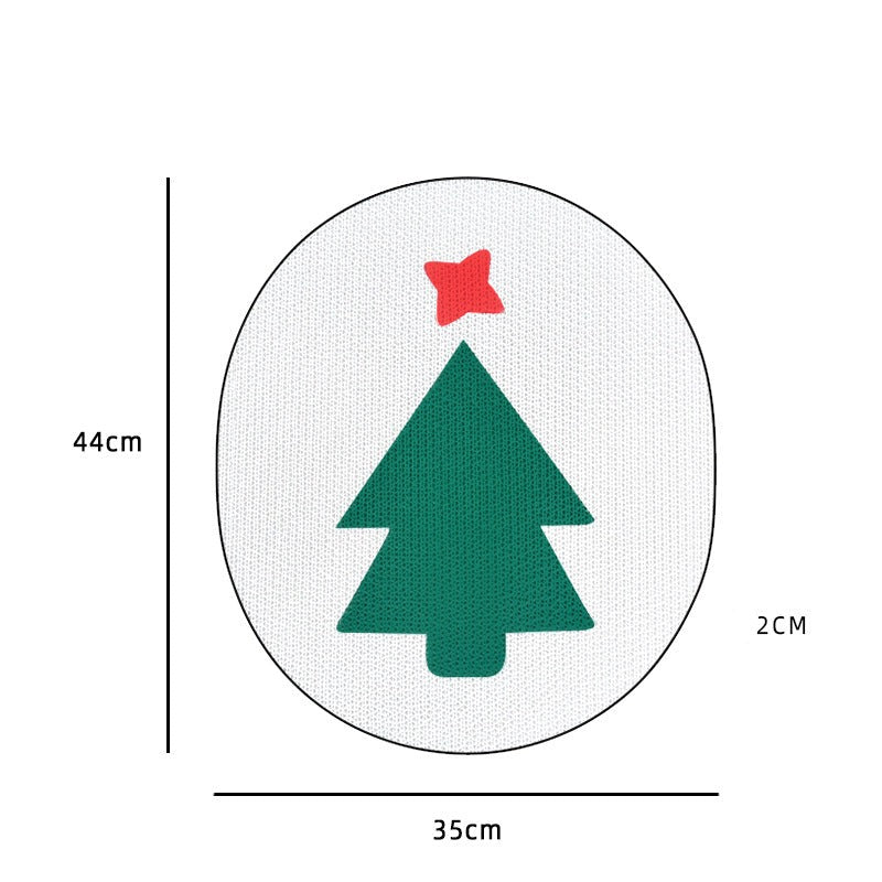Weihnachtsteppich rund, Tannenbaum-Motiv, 35x44cm, grün-rot, rutschfest, Wohnzimmer-Dekor.