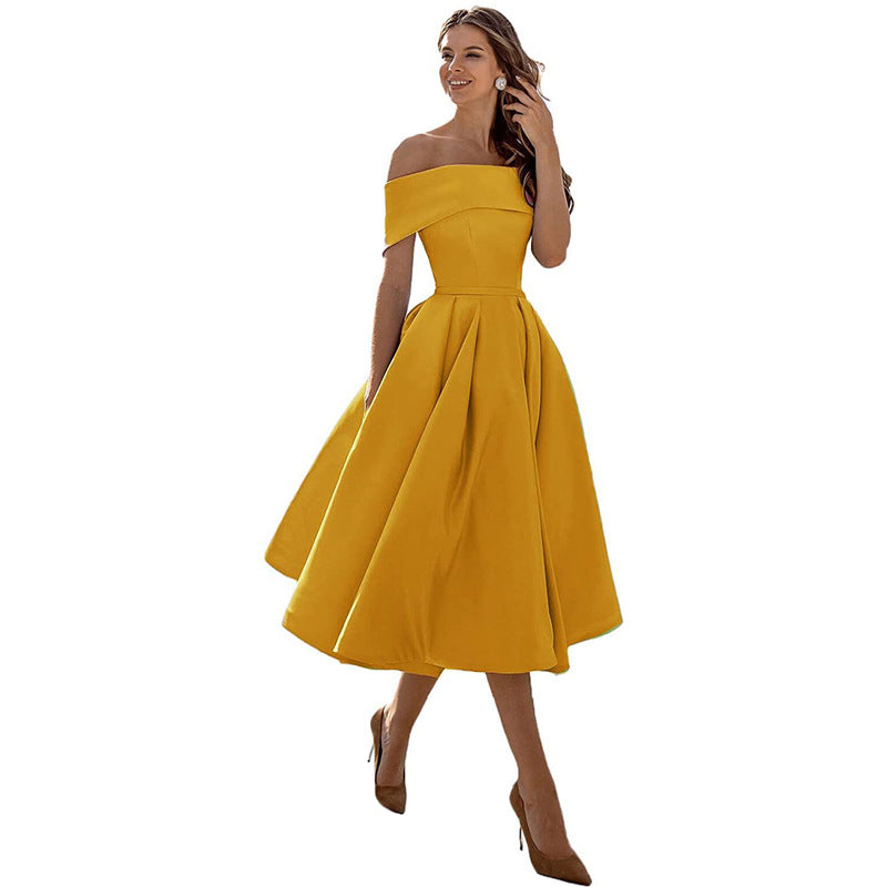 Schulterfreies & Figurbetontes Satin Partykleid für Damen – Mirella