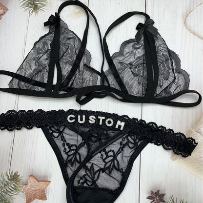 LaceFlair Custom Name Lace Lingerie with Crystal Letters 14
