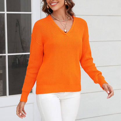 Damen Strickpullover mit V-Ausschnitt in lockerer Passform – Wanfrieda