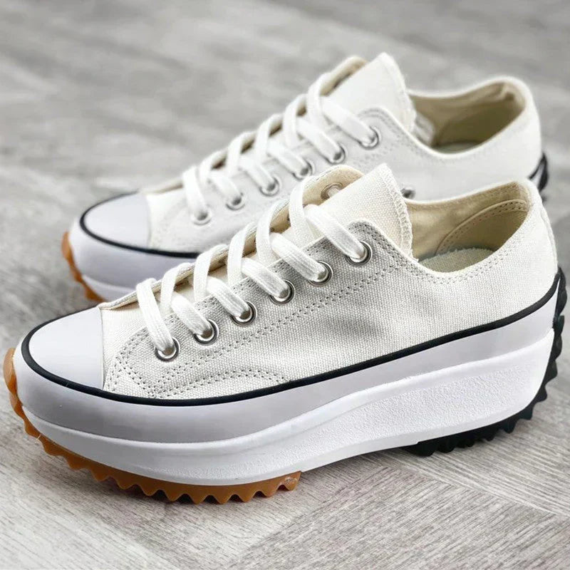Weiße Canvas-Sneaker mit Plateau-Sohle, modische Freizeitschuhe, Damen, rutschfest, bequem.