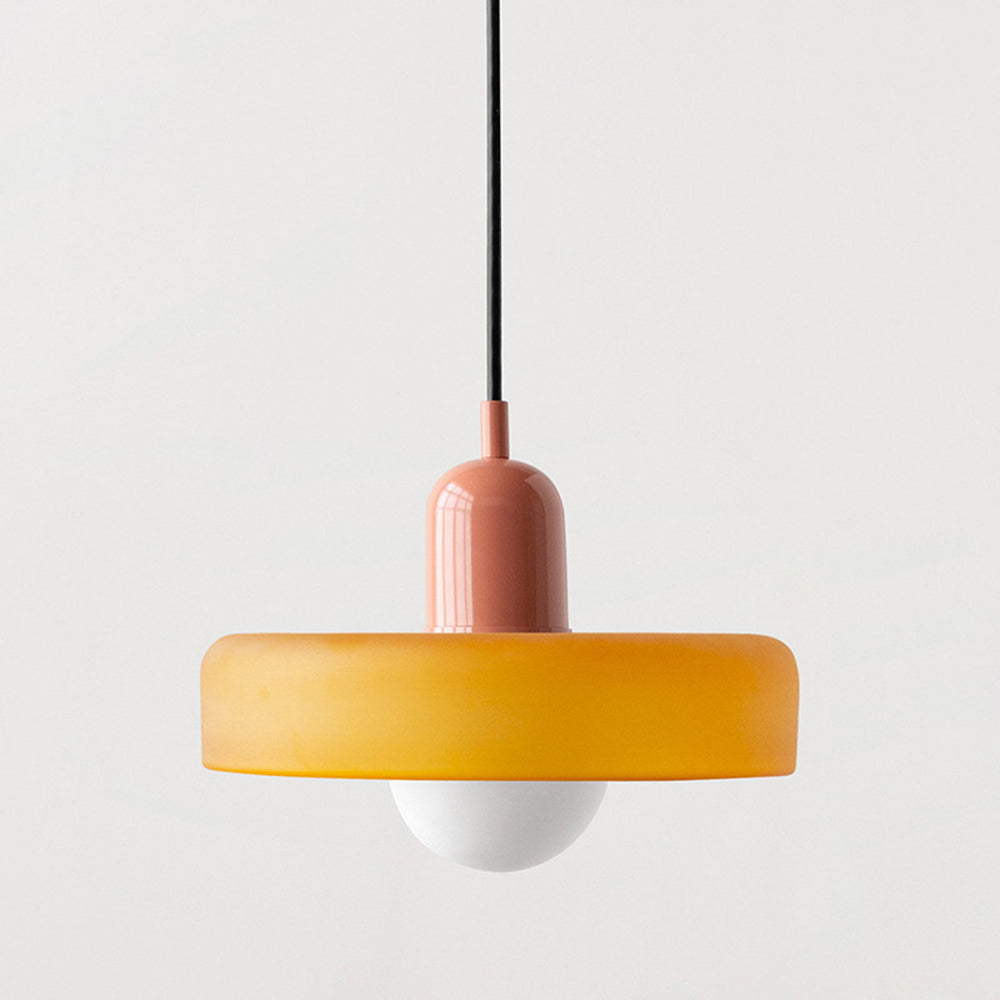 Moderne Hängelampe, orange-rosa, Glas, minimalistisches Design, Innenbeleuchtung.