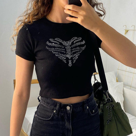 Trendy Damen Crop-Top mit Strass-Skelettmuster – Yara