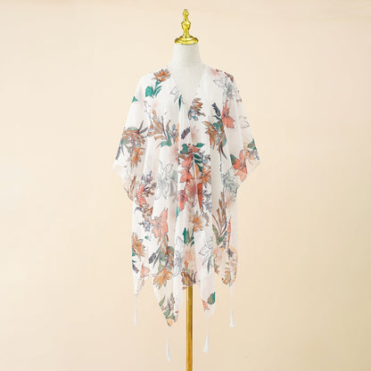 Kimono-Überwurf mit Blumenmuster und Quasten – Liora