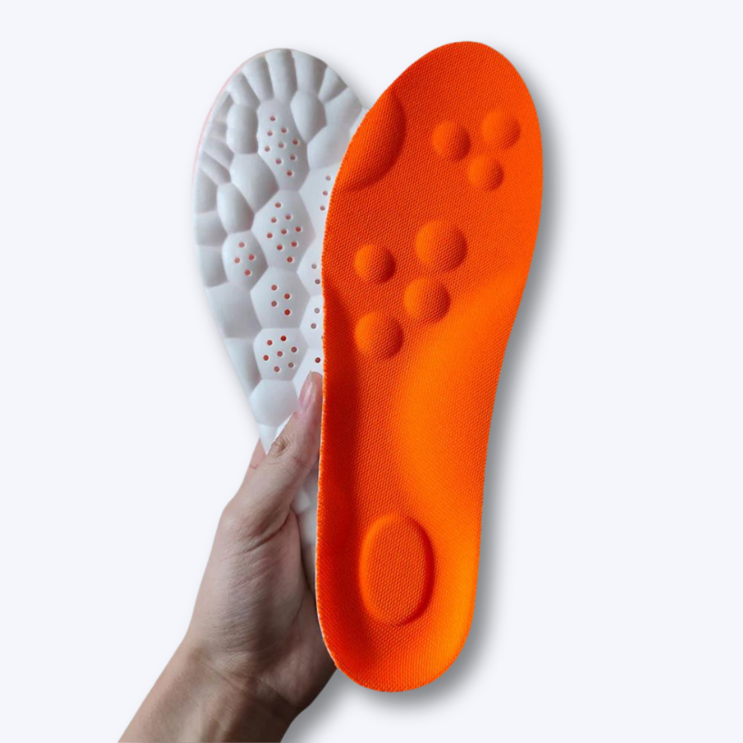 Orangefarbene orthopädische Einlegesohle, ergonomisch, stoßdämpfend, für Komfort und Unterstützung.