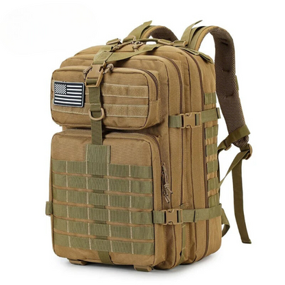 Taktischer Rucksack, braun, mit USA-Flagge, MOLLE-System, Outdoor, Camping, Wandern.