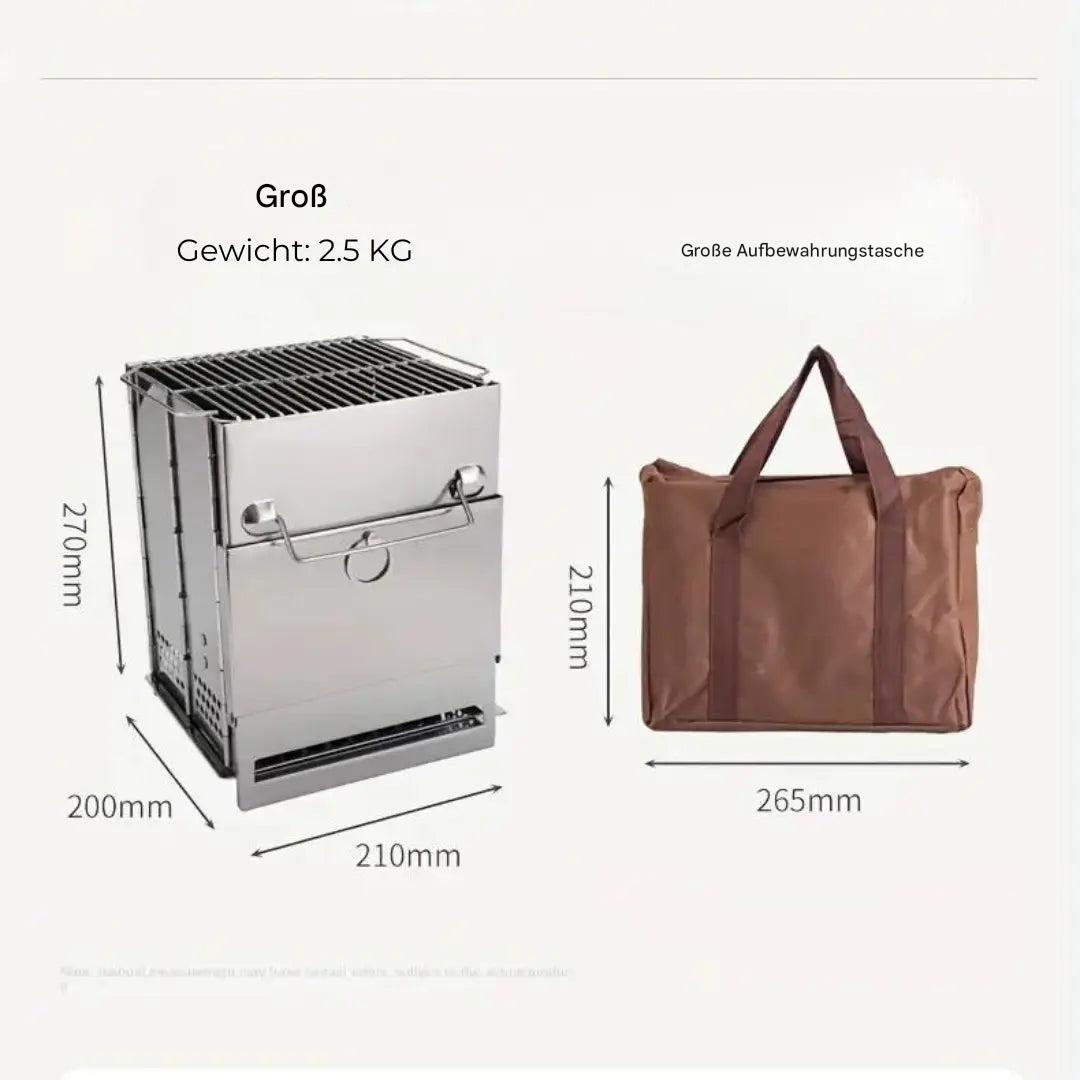Tragbare Edelstahl-Holzofen für Camping, 2,5 kg, mit großer Aufbewahrungstasche, Outdoor.