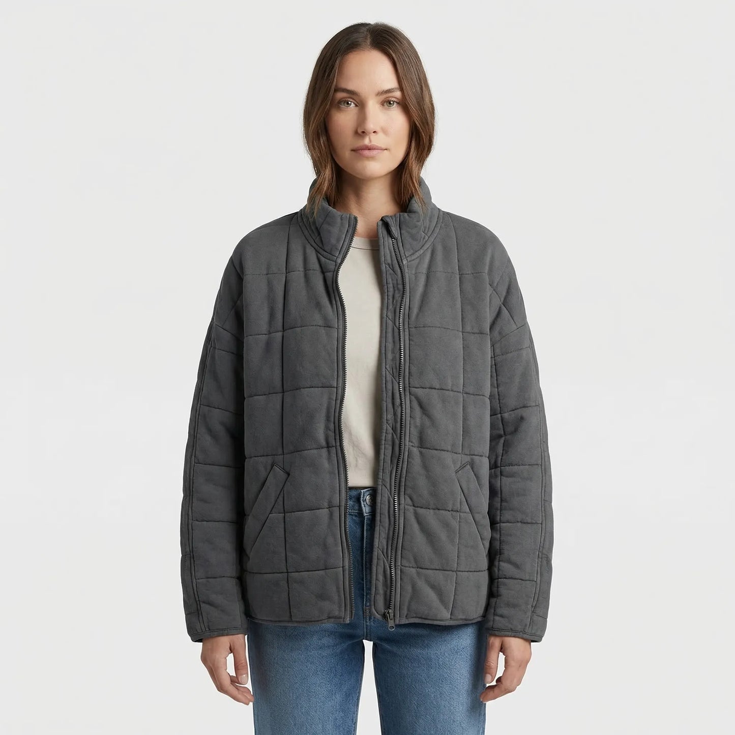 Oversized Quilted Zip-Up Jacket - Kathy