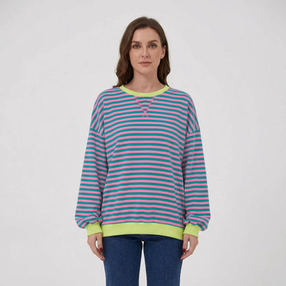 Oversized Striped Crew-Neck Sweatshirt - Holly