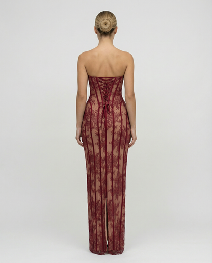 Strapless Floral Lace Corset Maxi Dress 2