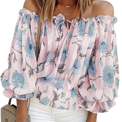 Schulterfreie Bluse mit Rosenmuster – Fayenne
