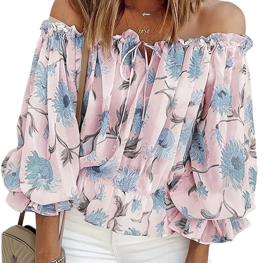 Schulterfreie Bluse mit Rosenmuster – Fayenne