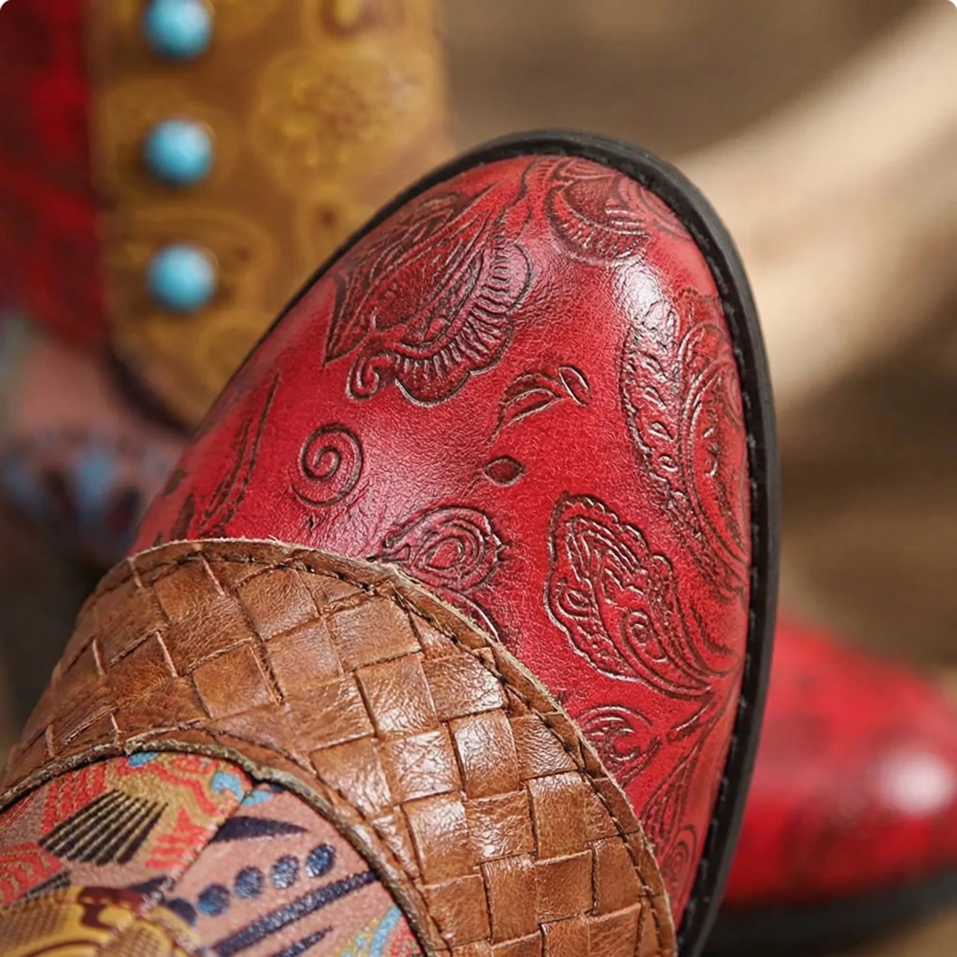Patchwork Floral High Heel Boot - Rose