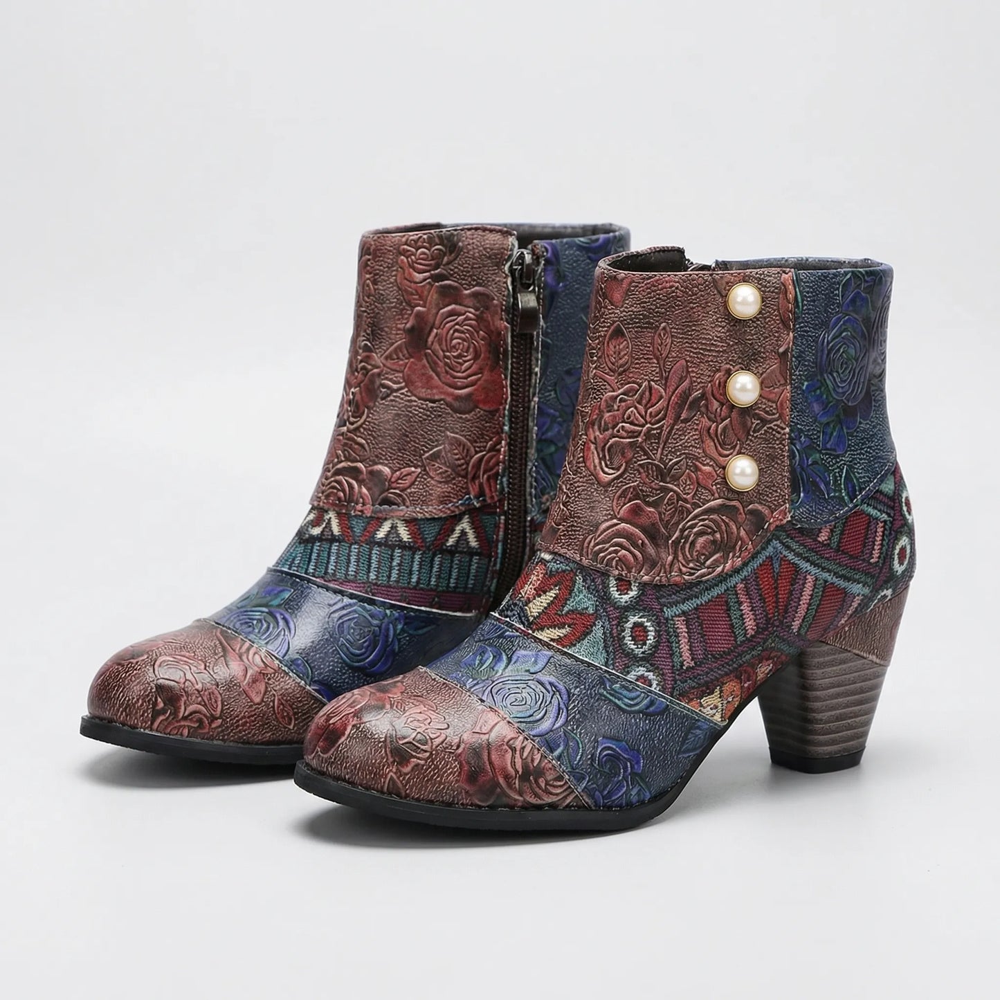 Patchwork Floral High Heel Boot - Rose