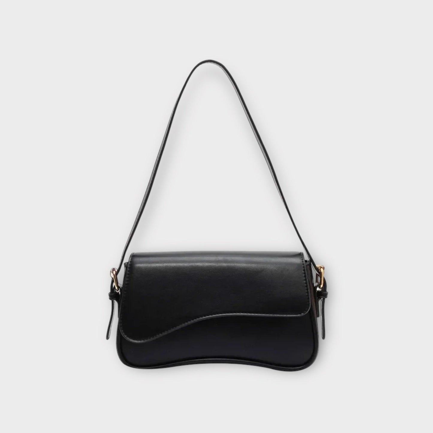 Schwarze Lederhandtasche mit Schulterriemen, elegantes Design, Damenmode Accessoire.