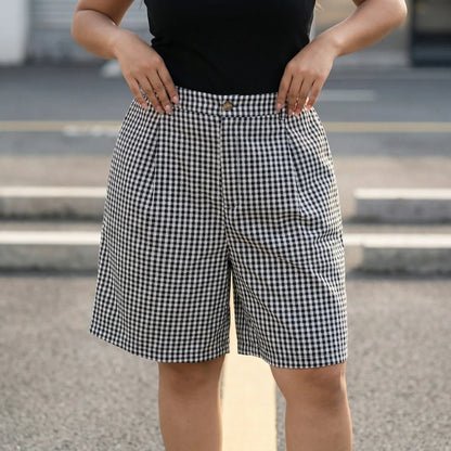 Plus-Size Damenshorts Mit Weitem Bein Und Karomuster - Denise