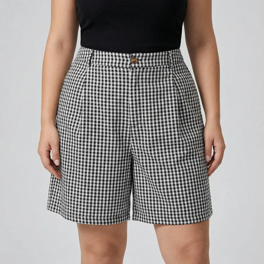 Plus-Size Damenshorts Mit Weitem Bein Und Karomuster - Denise