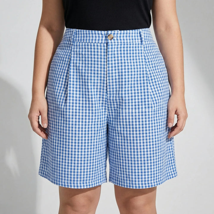 Plus-Size Damenshorts Mit Weitem Bein Und Karomuster - Denise