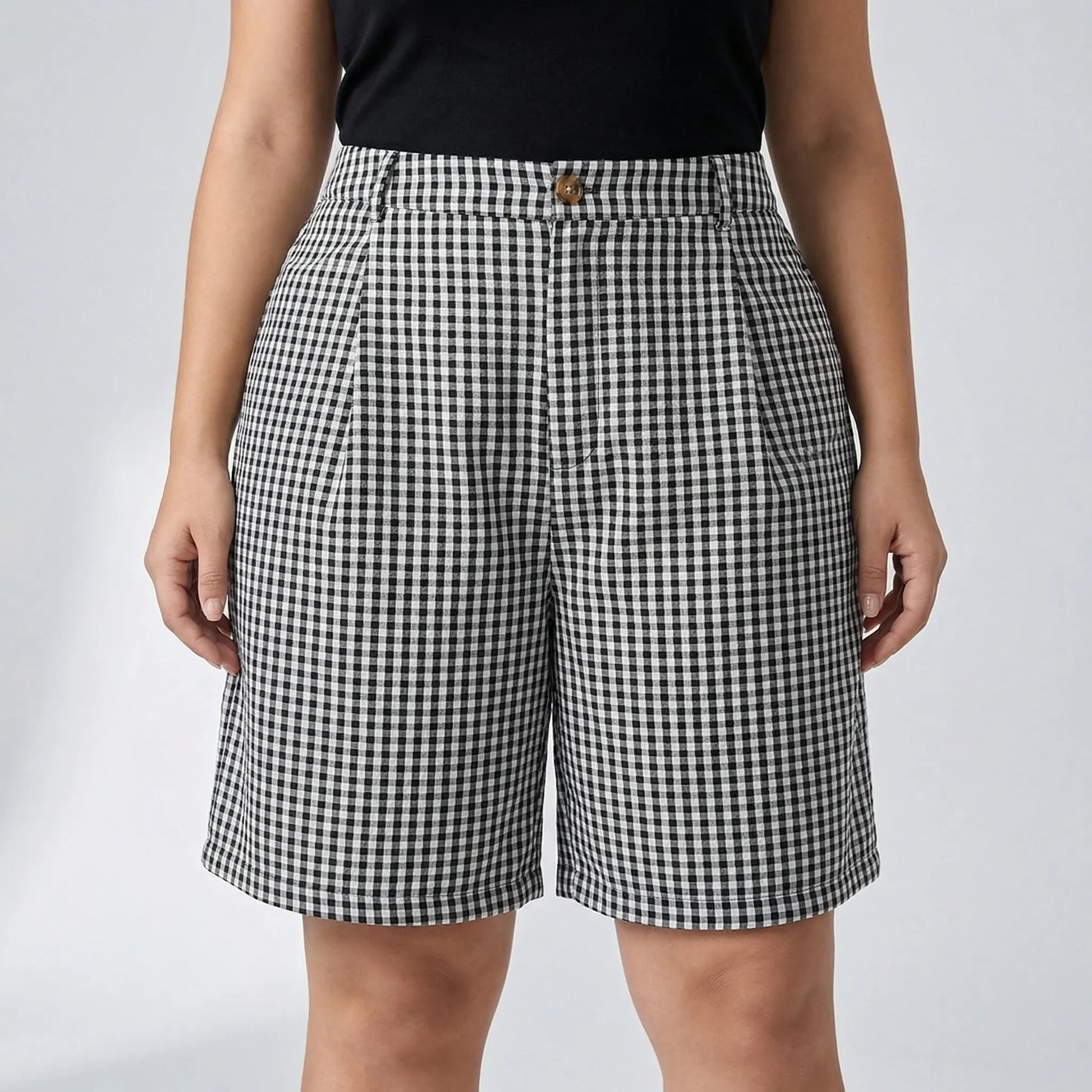 Plus-Size Damenshorts Mit Weitem Bein Und Karomuster - Denise