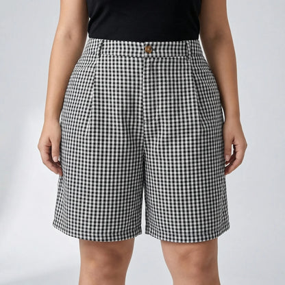 Plus-Size Damenshorts Mit Weitem Bein Und Karomuster - Denise