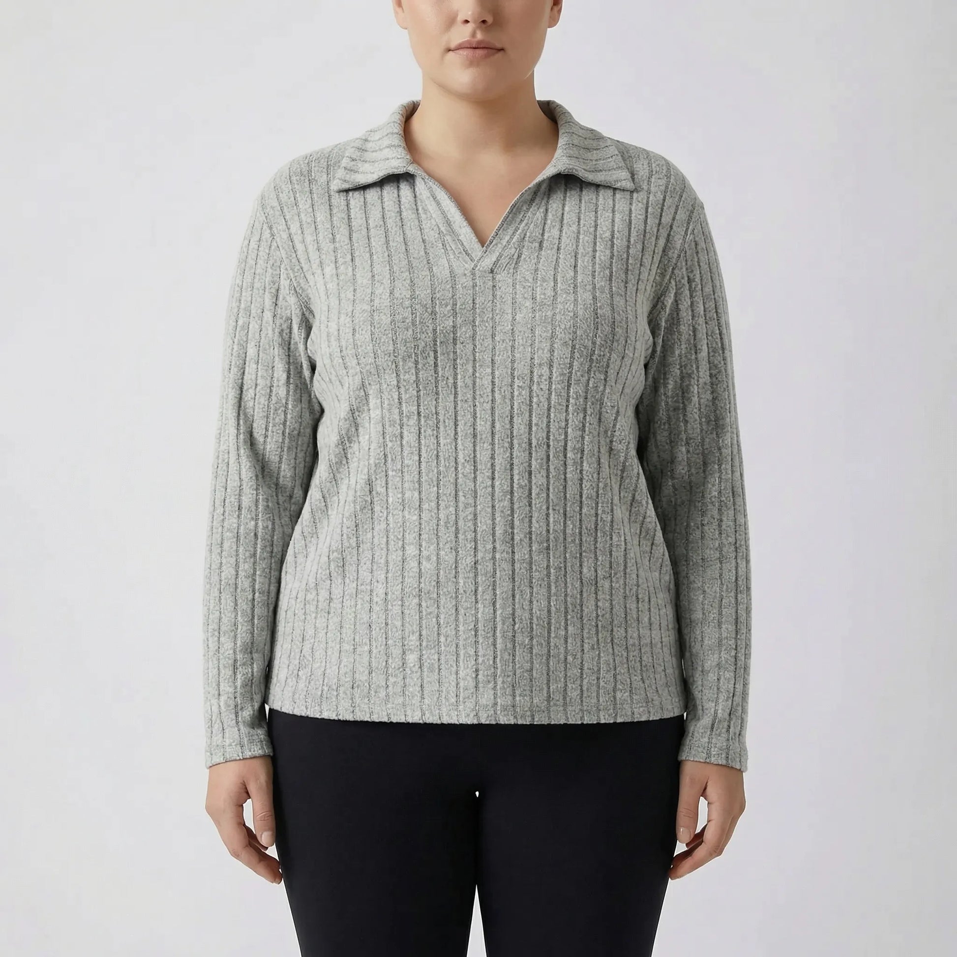 Plus-Size Geripptes Langarmshirt - Charlotte