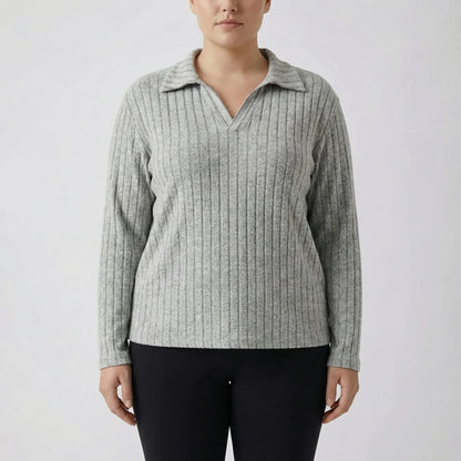 Plus-Size Geripptes Langarmshirt - Charlotte