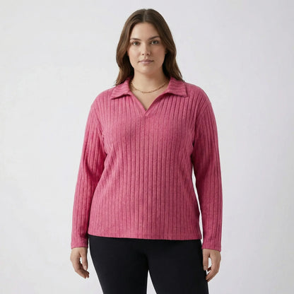 Plus-Size Geripptes Langarmshirt - Charlotte