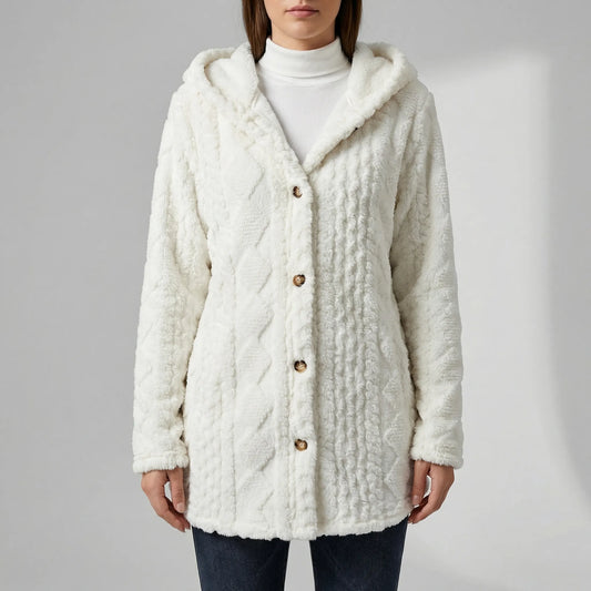Plüschjacke Mit Kapuze Und Durchgehender Knopfleiste - Amy