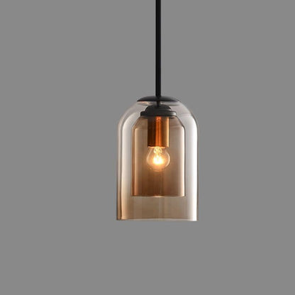 Postmoderne Pendelleuchte aus doppeltem Glas, rostfarben, für stilvolle Innenbeleuchtung.