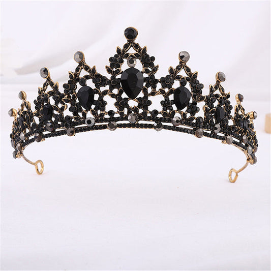 Schwarze Kristallkrone für Mädchen, goldfarben, ideal für Hochzeit, Ball, festliche Anlässe.